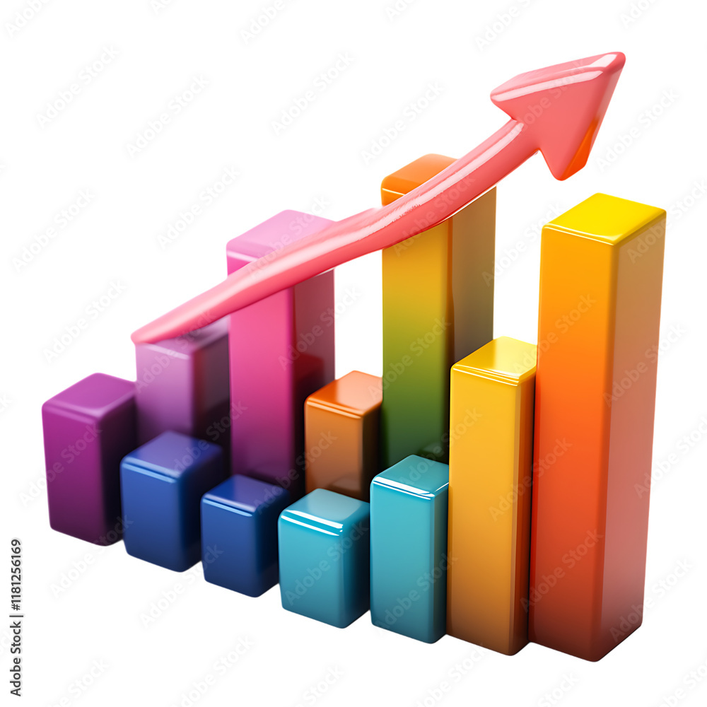 3d minimal data analysis icon. soaring finances. Strengthening currency. A bar graph with an arrow rising. 3d illustration. 3d minimal data analysis icon. soaring finances. Strengthening currency. A bar graph with an arrow rising. 3d illustration.