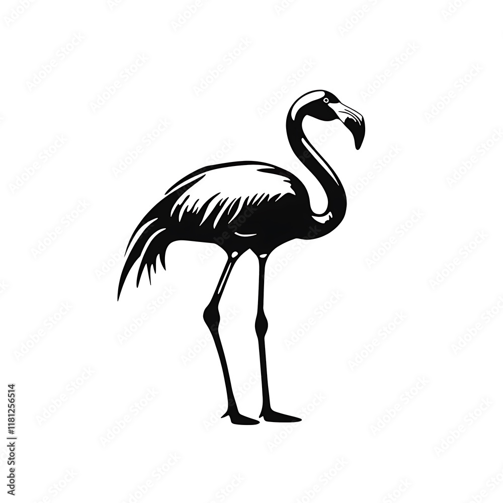 Fototapeta premium Black and white illustration of a flamingo.