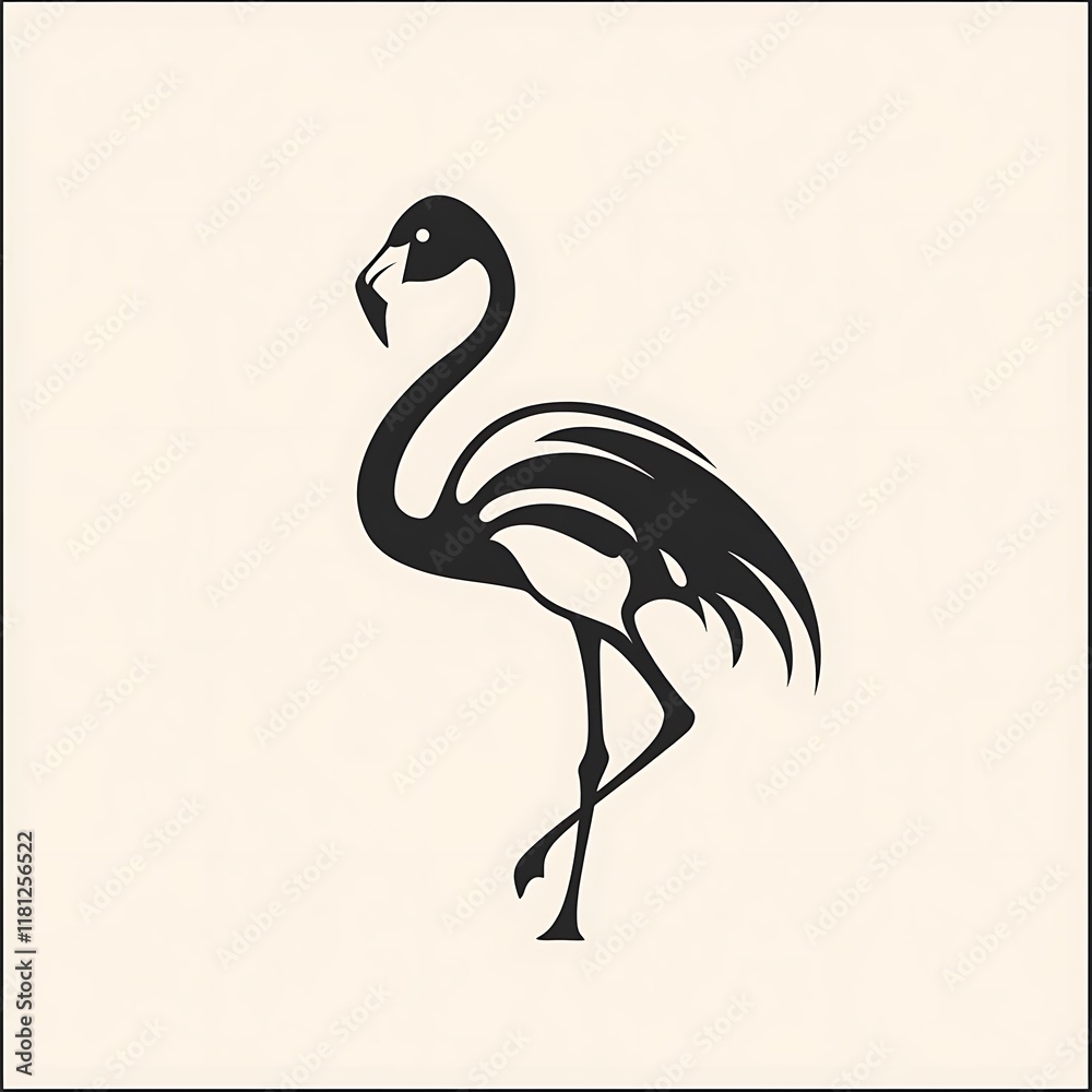 Fototapeta premium Stylized black flamingo illustration.