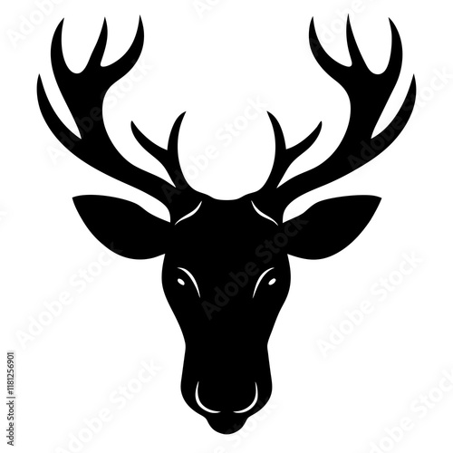 moos deer head black silhouette vector, Simple silhouette Design vector icon with white background.