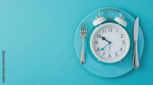 Intermittent fasting concept with clock on plate for time-restricted eating and health