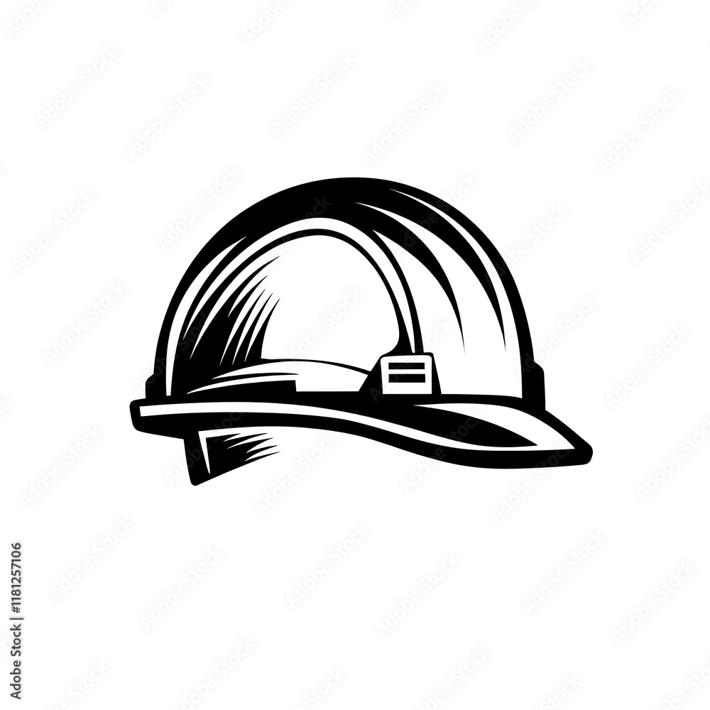 Black and white illustration of a hard hat. Black and white illustration of a hard hat.