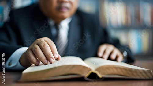 ​Martin Luther King Day. Three men deeply engaged in reading the Bible in a warm setting. photo