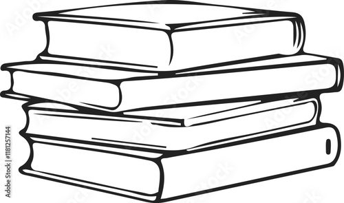 Pile of Books Vector Black Sketch Illustration. Book Minimalist Black Sketch Linear Drawing. Education Concept Abstract Simple Illustration. Library Concept
