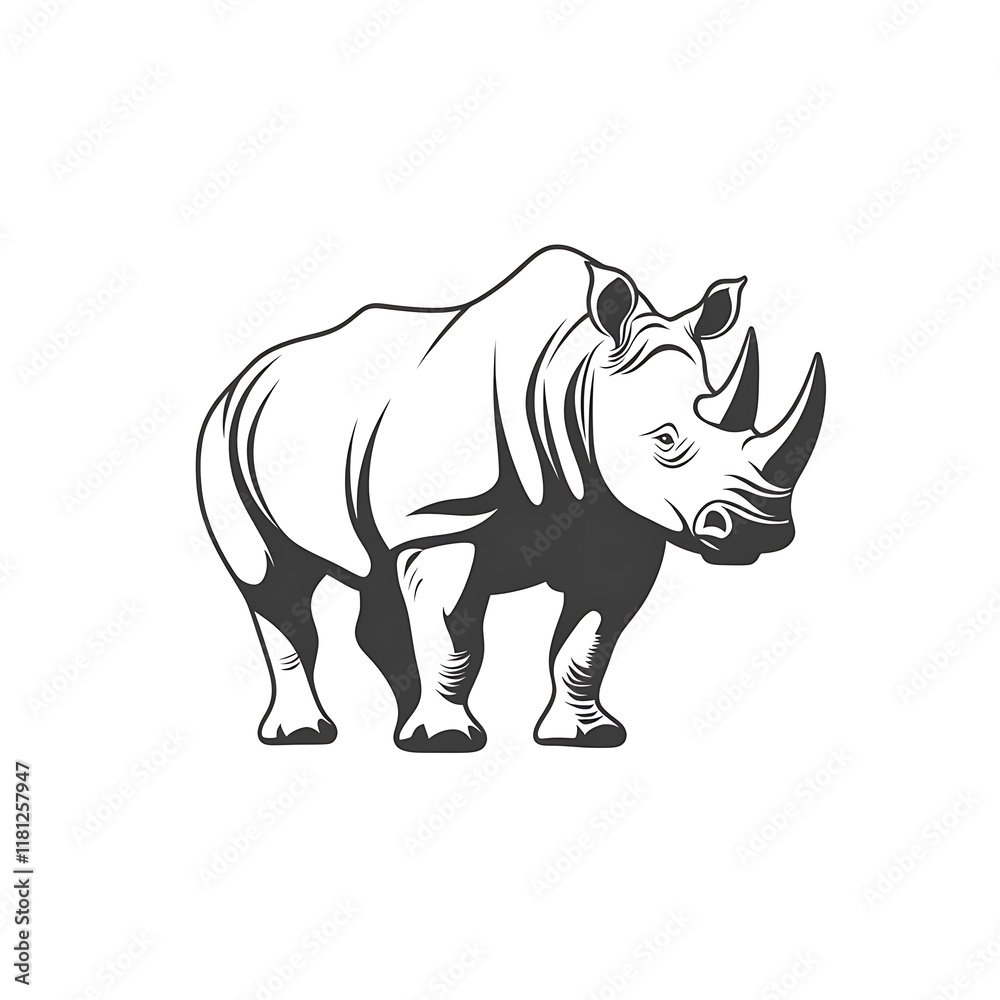 Fototapeta premium Monochrome illustration of a rhinoceros.