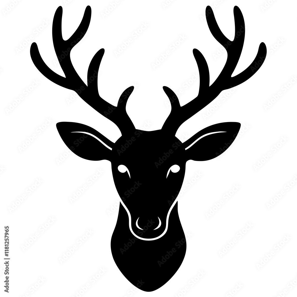 Naklejka premium reindeer black silhouette vector, Simple silhouette Design vector icon with white background.