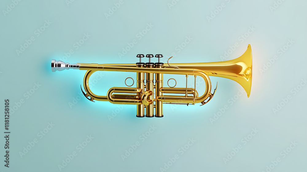 Fototapeta premium shiny brass trumpet with glowing accents against light background
