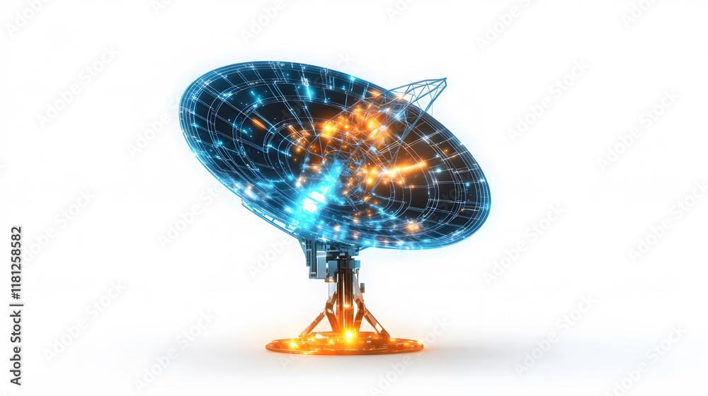 3D satellite dish icon with glowing details and sleek design, representing technology and communication 3D satellite dish icon with glowing details and sleek design, representing technology and communication