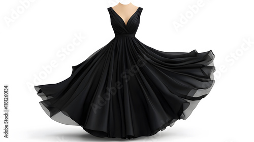 Elegant black dress with flowing fabric and detailed design, perfect for formal occasions