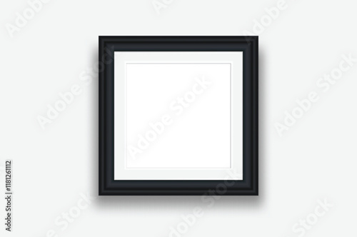 Fototapeta Naklejka Na Ścianę i Meble -  Realistic Square blank plastic or wood frame photo mockup. Empty  wall photo framing template isolated on background. Vector mockup for picture, painting, poster, photographs or art gallery
