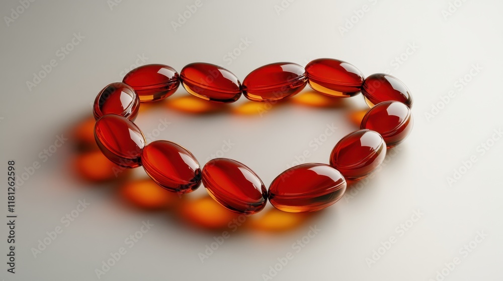 Bright capsules and pills arranged in a heart shape on a neutral backdrop, symbolizing care and the importance of health. Bright capsules and pills arranged in a heart shape on a neutral backdrop, symbolizing care and the importance of health.