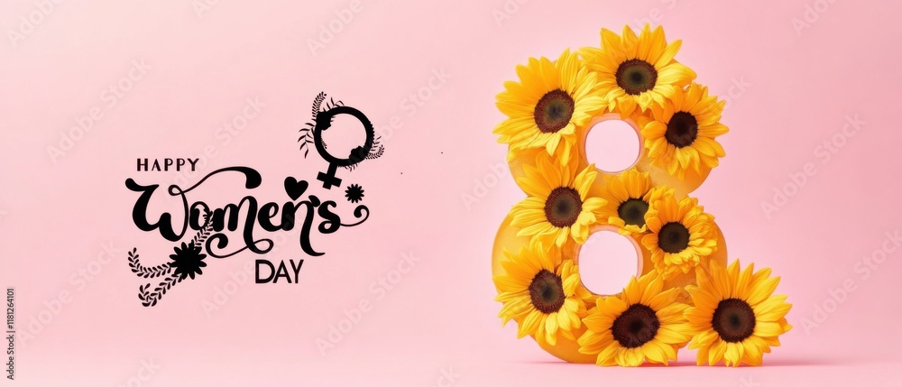 custom made wallpaper toronto digitalHappy Womens Day: Number Eight Decorated with Sunflowers on Pink Background