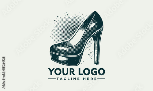 Dark highheeled platform boots in vintage style vector logo Perfect for fashion blogs, retrothemed designs, edgy fashion illustrations, shoe advertisements.