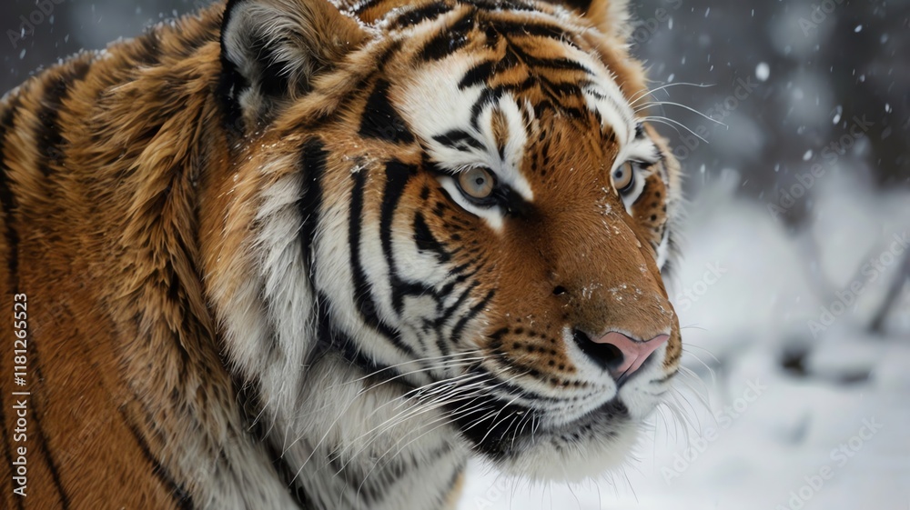 Fototapeta premium Majestic Siberian Tiger with Unique Grey and White Stripes