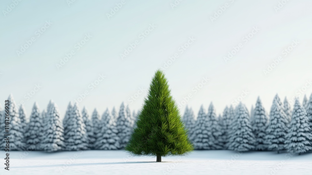 Fototapeta premium Stylized low poly green tree stands prominently against a vibrant backdrop, showcasing modern geometric design.