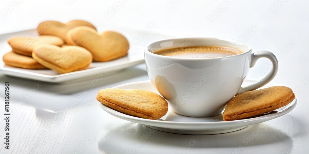 Adorable mini heart-shaped biscuits, tilt-shift styled, rest on a coffee-white background. Adorable mini heart-shaped biscuits, tilt-shift styled, rest on a coffee-white background.