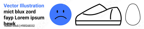 Sad blue emotion, outline of a casual shoe, and egg shape. Ideal for emotions, footwear, simplicity, minimalism, icons, casual design, vector art. Landing page