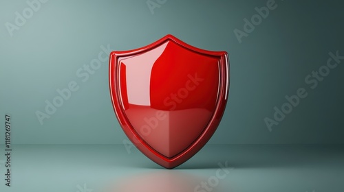 Shiny red shield on gray background, a symbol of protection, security and defense photo