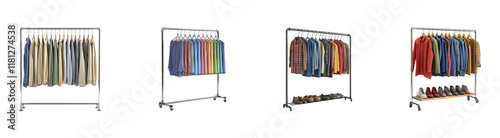Clothes rail collection isolated on transparent background