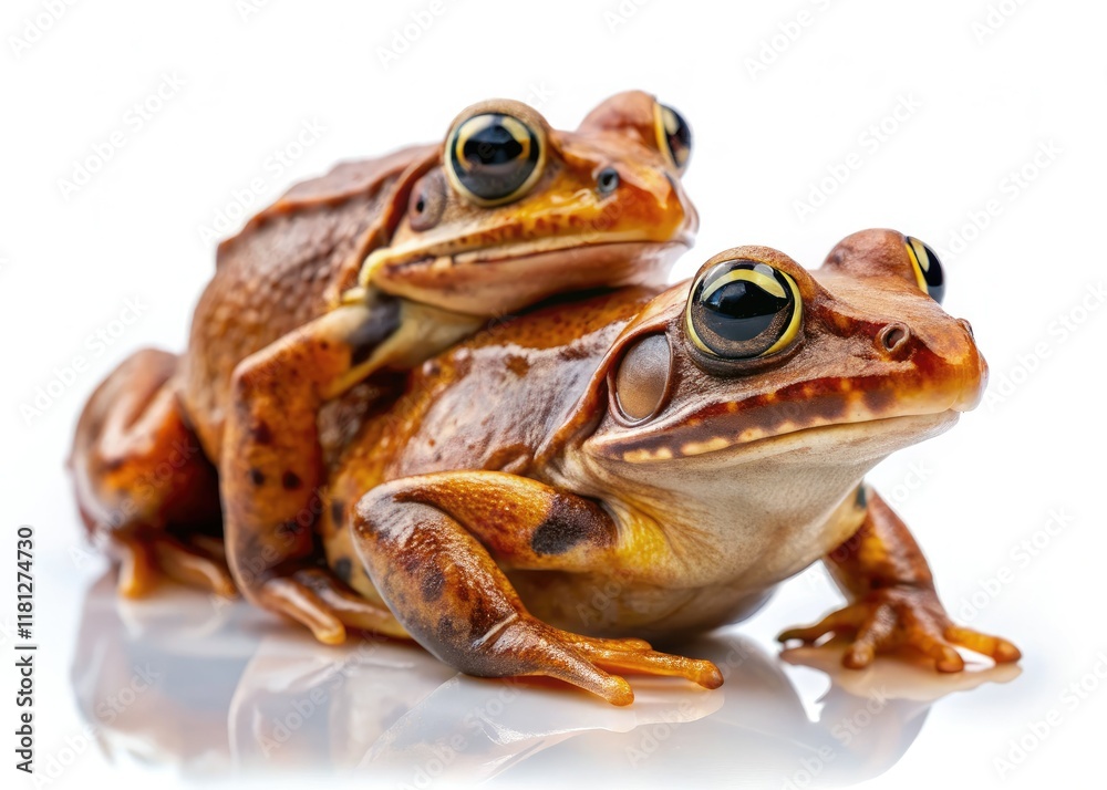 Fototapeta premium Chic brown frogs, haute couture. Studio shot. Amphibian elegance.