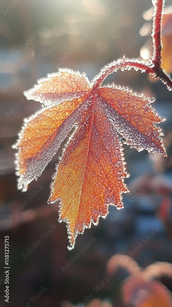 Frost-kissed Autumn Leaf Glimmering in Soft Morning Light Frost-kissed Autumn Leaf Glimmering in Soft Morning Light