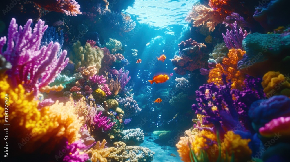 Fototapeta premium Vibrant Underwater Coral Reef Paradise: A Symphony of Colors and Marine Life
