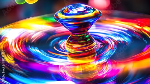 Vibrant colorful water drop impacting surface creating concentric ripples and abstract patterns.