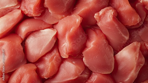 Raw chicken pieces arranged closely together on a surface.