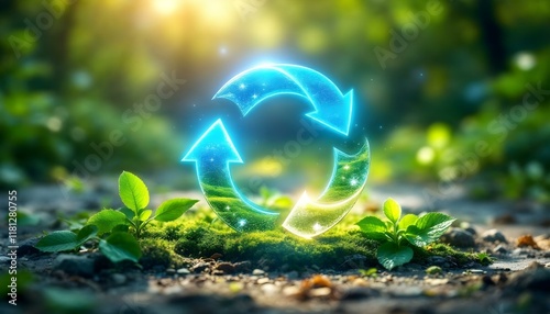 Circular economy icon. The concept of eternity, endless and unlimited, circular economy for future growth of business and environment sustainable on nature background.