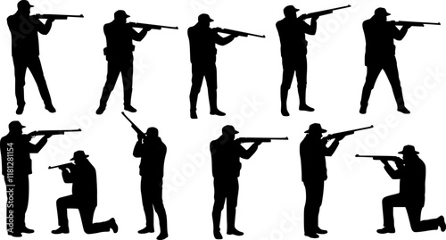 vector set of hunters silhouettes collection - vector. Transparent background PNG, cutout