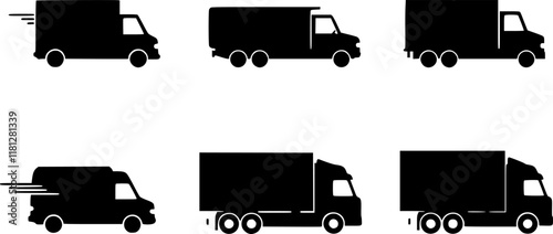 van, truck and lorry icon. simple flat design - vector. Transparent background PNG, cutout