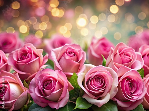Elegant high-resolution floral frame: beautiful pink roses, bokeh background, deep depth of field.