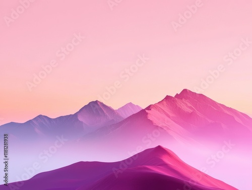 Dramatic mountain range at sunset with vivid pink and orange hues, perfect for adventurous and bold product themes photo