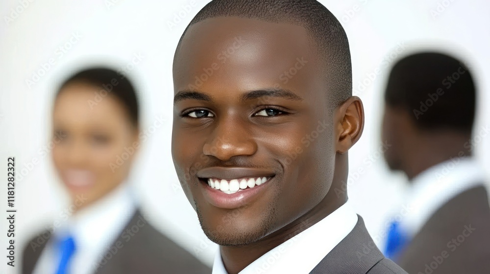 Confident African American Businessman Smiling, Success and Teamwork Concept Confident African American Businessman Smiling, Success and Teamwork Concept