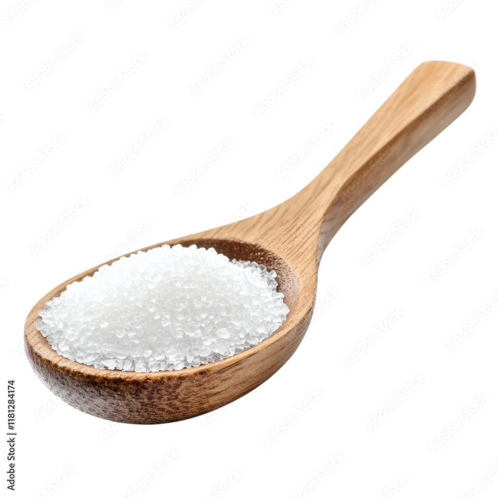 Sugar in a wooden spoon isolated on white transparent background Sugar in a wooden spoon isolated on white transparent background