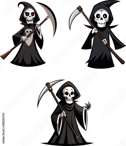 Grim reaper holding scythe, spooky halloween mascot collection