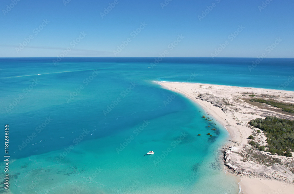 Aerial view of Willies Creek with turquoise water and sandy beach, Broome, Australia. Aerial view of Willies Creek with turquoise water and sandy beach, Broome, Australia.