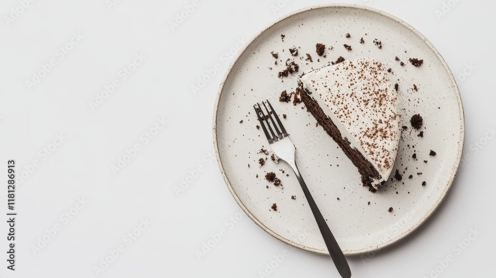 Delicious Chocolate Cake Slice on White Plate with Fork Delicious Chocolate Cake Slice on White Plate with Fork