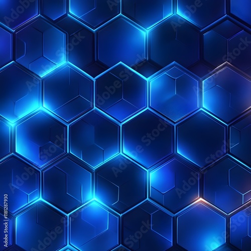 hexagonal grid pattern with subtle glowing effects in shades of blue