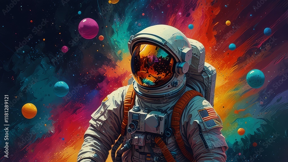 Beautiful water color painting of an astronaut in in the space Beautiful water color painting of an astronaut in in the space