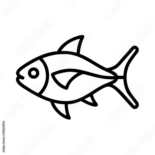 black skirt tetra fish icon, fish line art, fish vector  - simple black line art icon of black skirt tetra fish perfect for logos, and fish-themed designs.