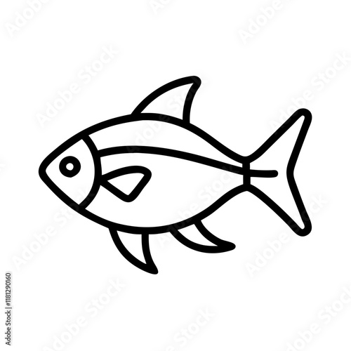 black skirt tetra fish icon, fish line art, fish vector  - simple black line art icon of black skirt tetra fish perfect for logos, and fish-themed designs.