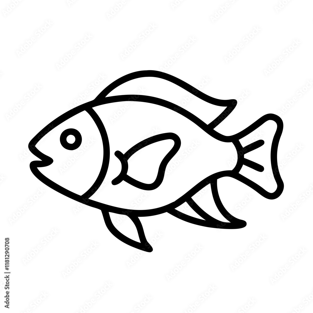 Obraz premium firemouth cichlid fish icon, fish line art, fish vector - simple black line art icon of firemouth cichlid fish perfect for logos, and fish-themed designs.