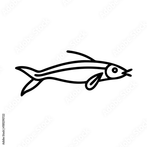 glass catfish icon, fish line art, fish vector  - simple black line art icon of glass catfish perfect for logos, and fish-themed designs.