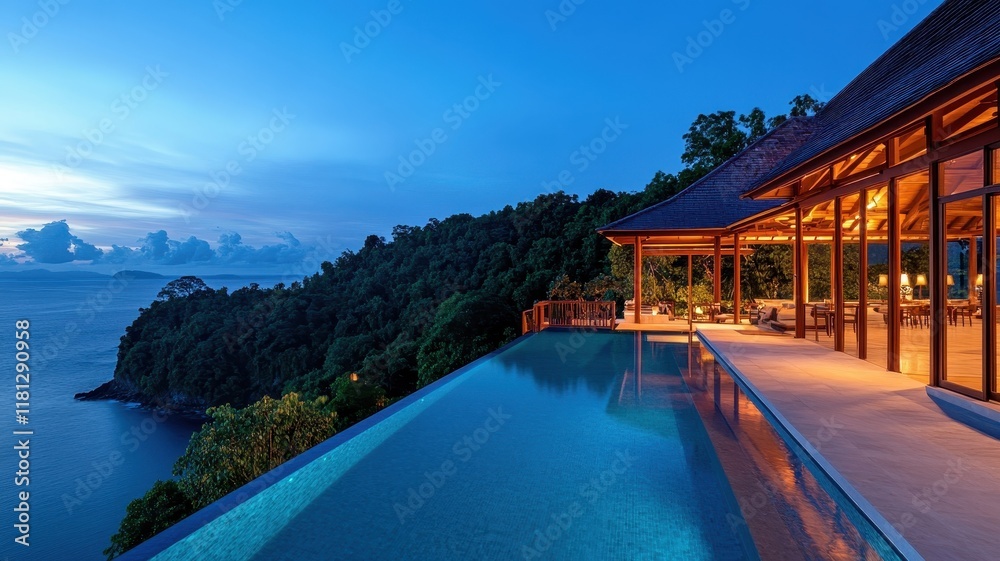 Obraz premium Modern Luxury Home Perched on a Cliff Overlooking the Sparkling Azure Sea
