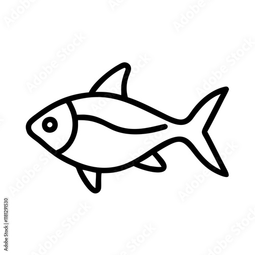 rummy nose tetra fish icon, fish line art, fish vector  - simple black line art icon of rummy nose tetra fish perfect for logos, and fish-themed designs.