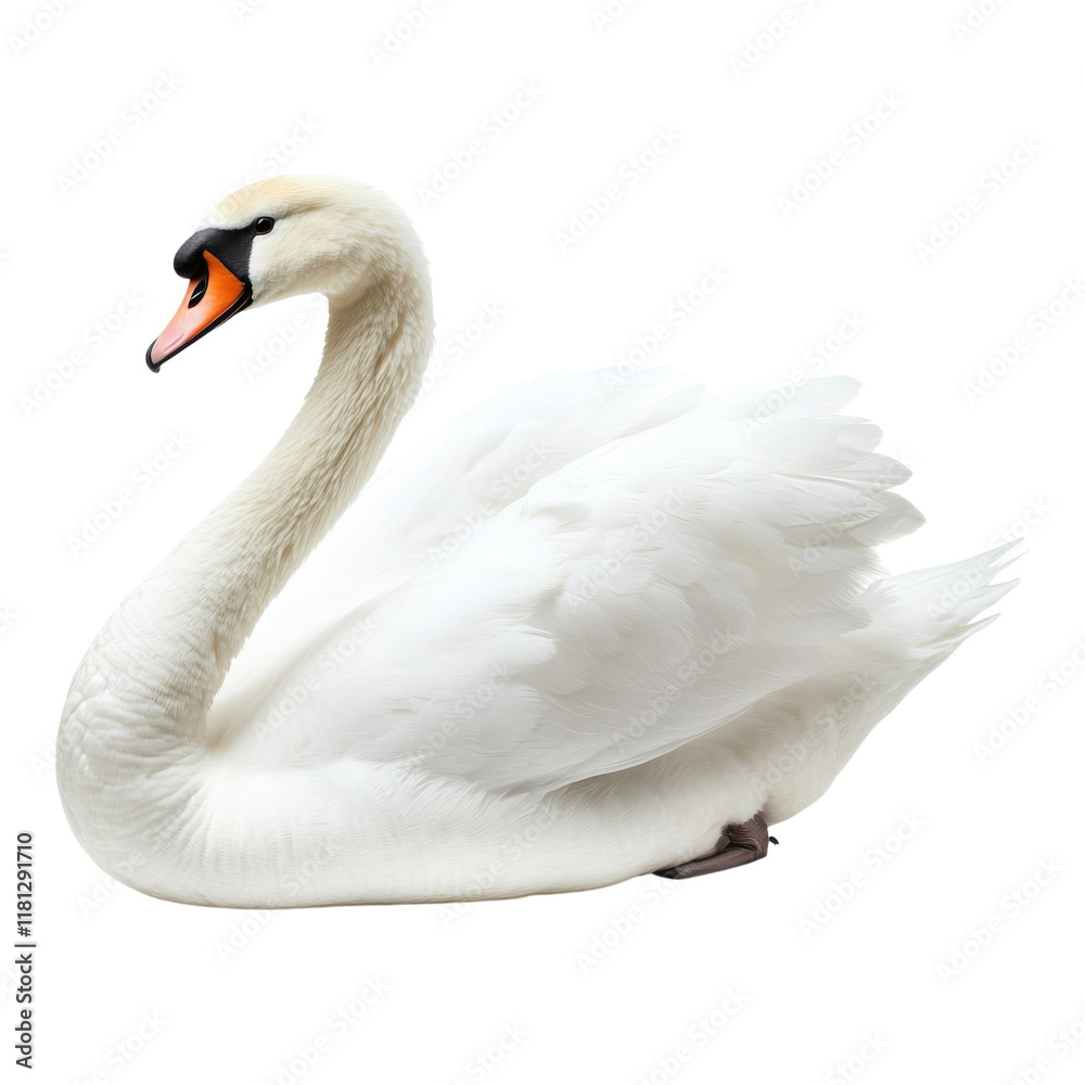 Elegant White Swan Isolated on White on transparent PNG background. Elegant White Swan Isolated on White on transparent PNG background.