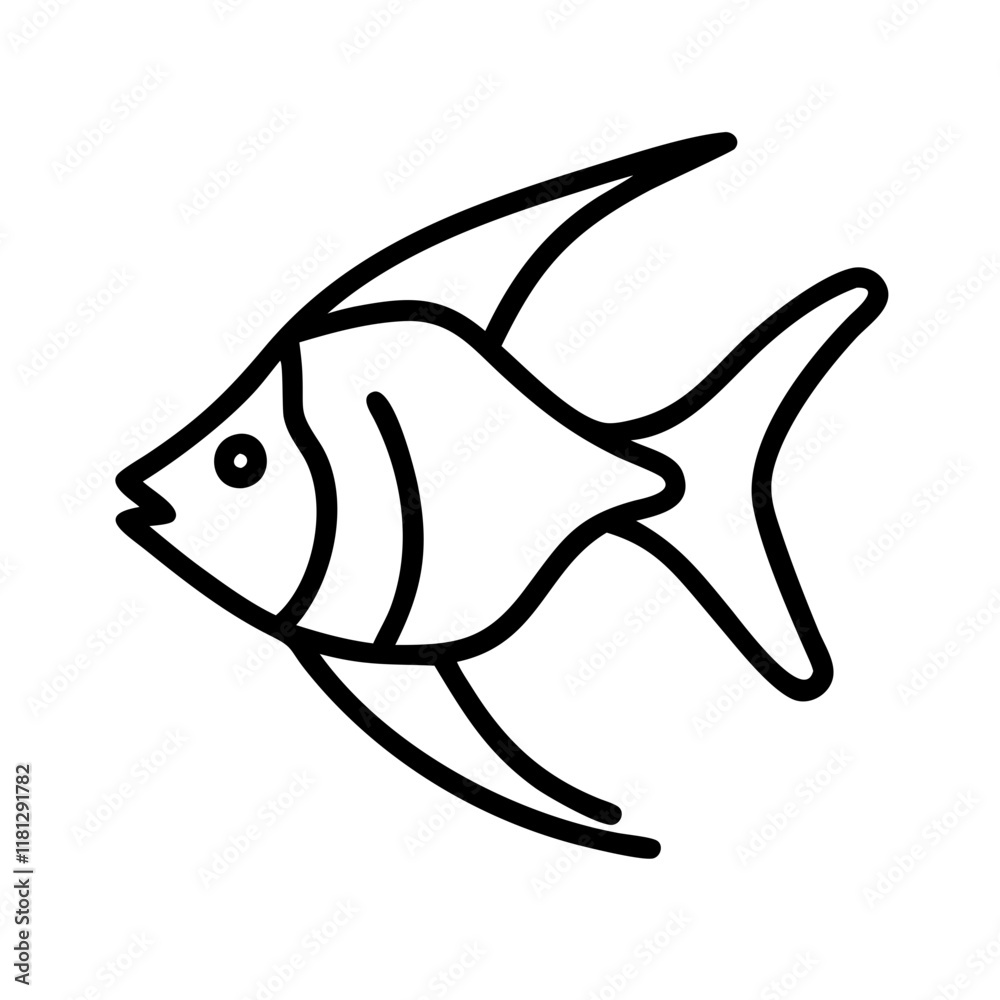 Vetor de angelfish icon, fish line art, fish vector - simple black line ...