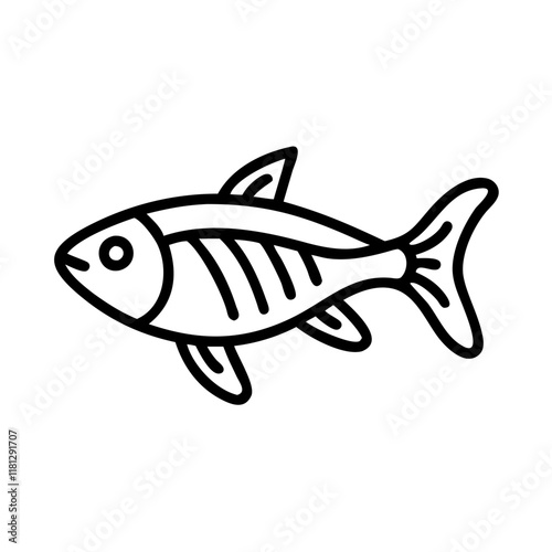 zebra danio fish icon, fish line art, fish vector  - simple black line art icon of zebra danio fish perfect for logos, and fish-themed designs.