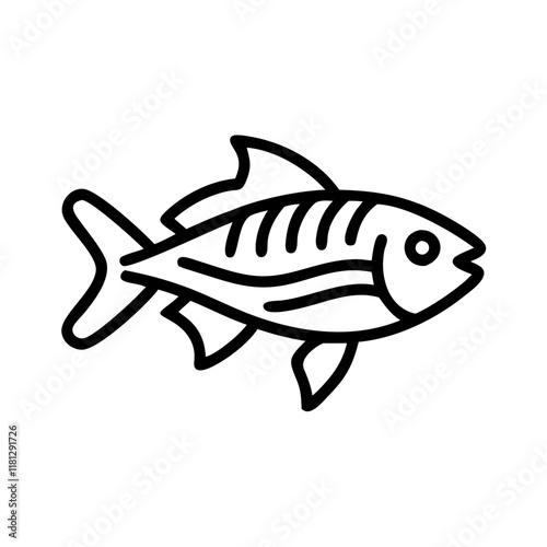 zebra danio fish icon, fish line art, fish vector  - simple black line art icon of zebra danio fish perfect for logos, and fish-themed designs.